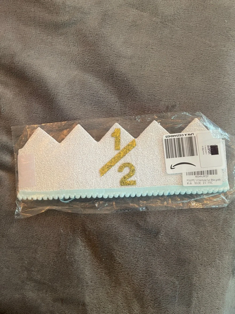Half Birthday Party Hat, 1/2 Glitter Crown for 6-Month Baby blue nwt